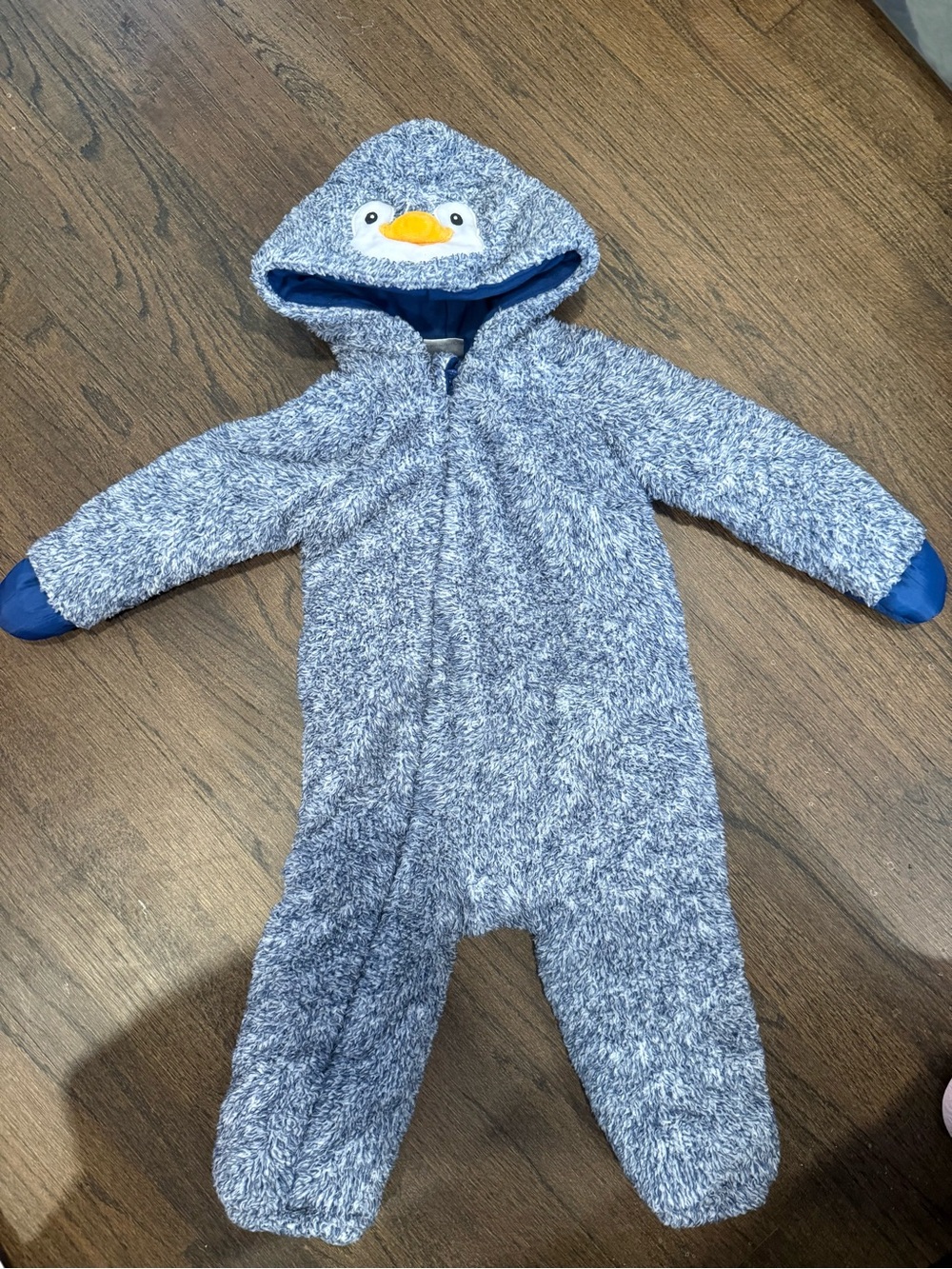Koala Kids Blue Heathered Penguin Hooded One-Piece